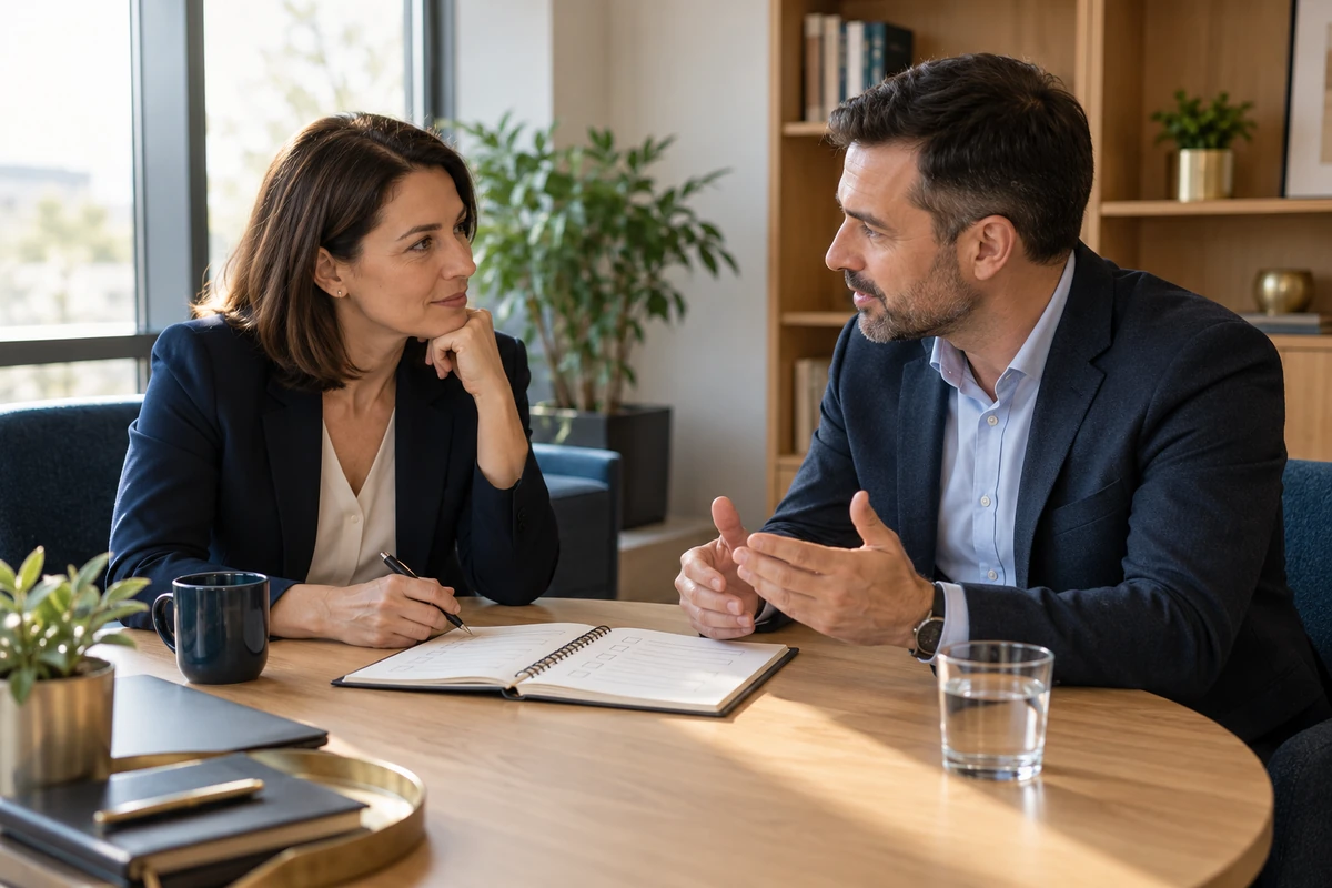 Conversație de coaching și feedback, cu pași de aplicare agreați.